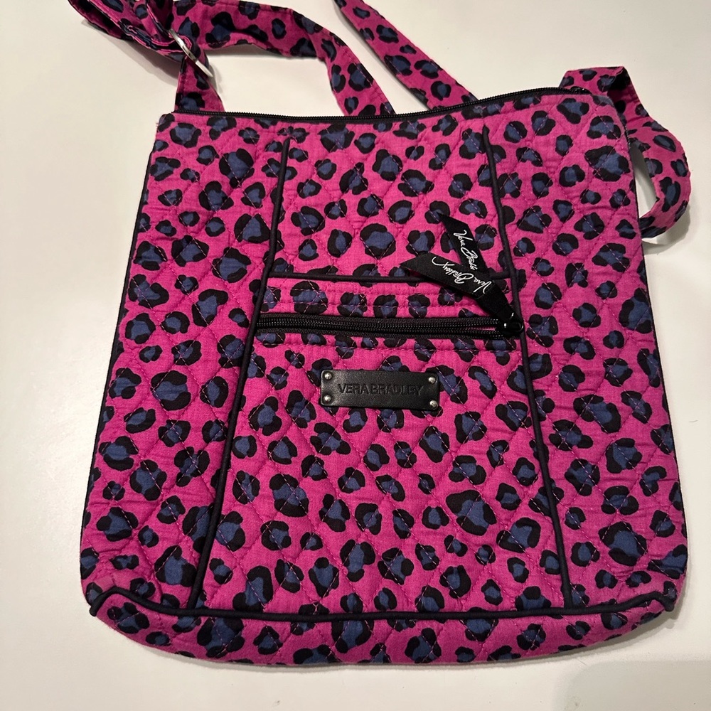 Vera Bradley Pink and Purple Leopard Print Crossbody Bag Hipster